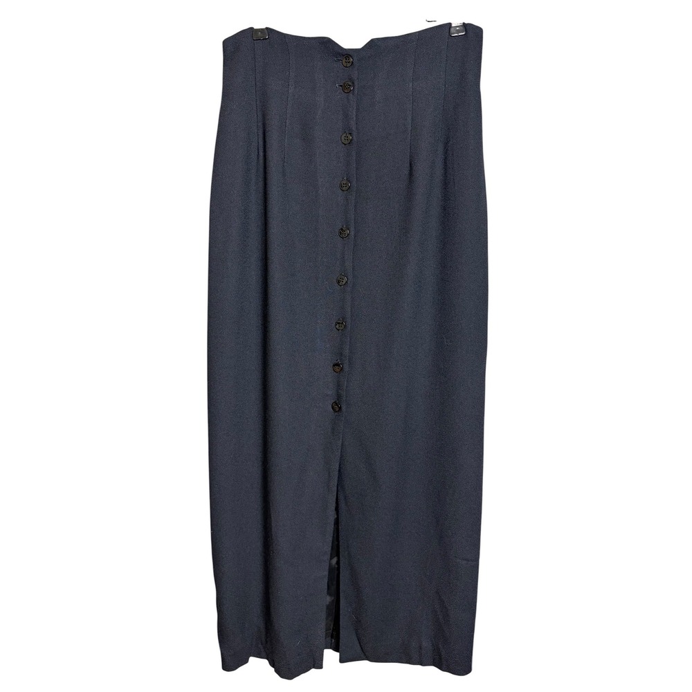 Vintage 90s Express Maxi Skirt M Navy High Waist Button Front Minimalist USA - Picture 4 of 7